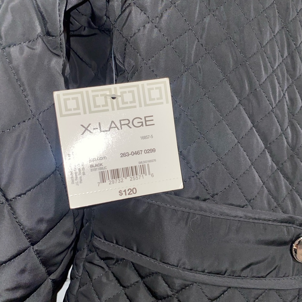NWT Liz Claiborne Black Quilted Jacket with Plaid Lining - Picture 7 of 7